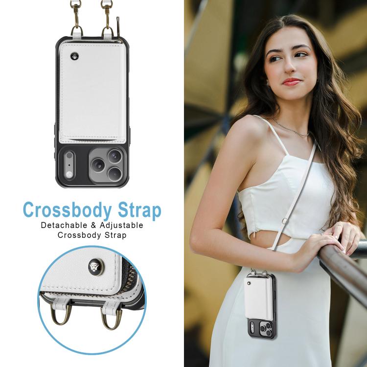 For iPhone 17 Pro JEEHOOD C22 Series Zipper Wallet Leather Phone Case with Dual Lanyard