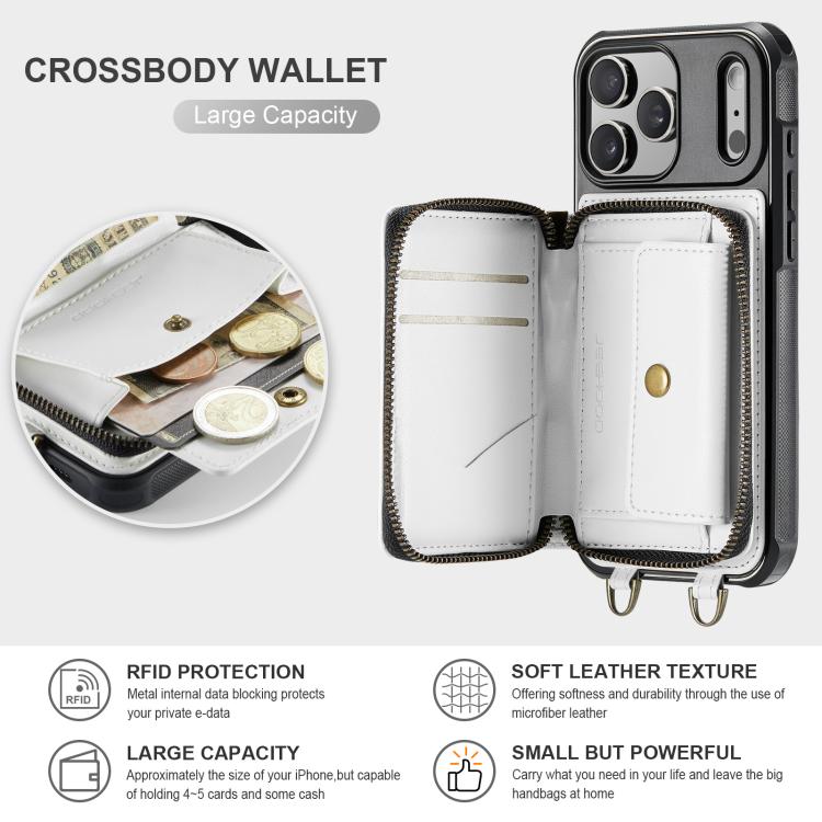 For iPhone 17 Pro JEEHOOD C22 Series Zipper Wallet Leather Phone Case with Dual Lanyard