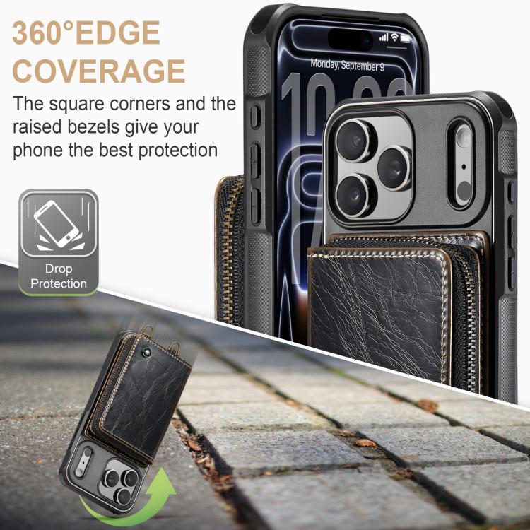 For iPhone 17 Pro JEEHOOD C22 Series Zipper Wallet Leather Phone Case with Dual Lanyard