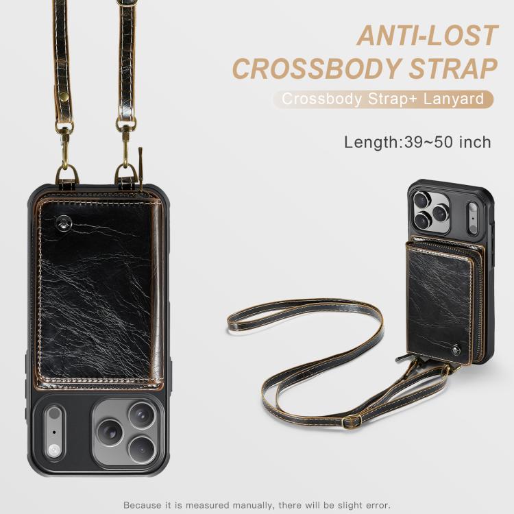 For iPhone 17 Pro JEEHOOD C22 Series Zipper Wallet Leather Phone Case with Dual Lanyard