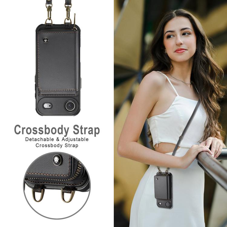 For iPhone Air JEEHOOD C22 Series Zipper Wallet Leather Phone Case with Dual Lanyard
