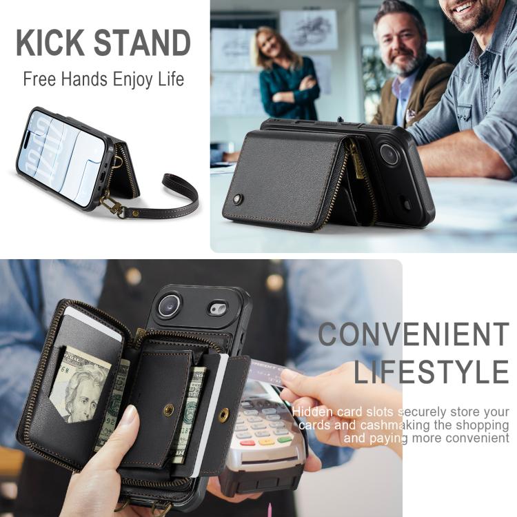 For iPhone Air JEEHOOD C22 Series Zipper Wallet Leather Phone Case with Dual Lanyard