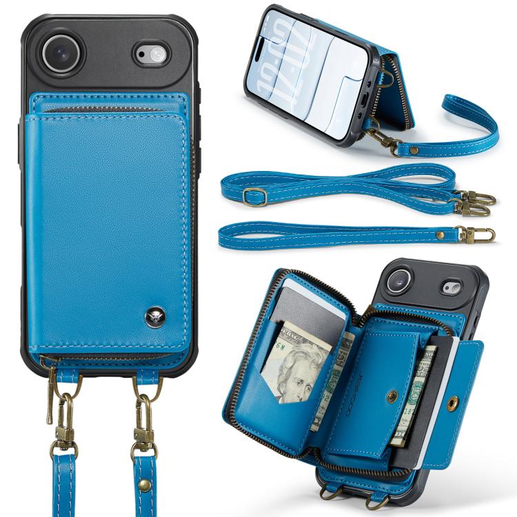 For iPhone Air JEEHOOD C22 Series Zipper Wallet Leather Phone Case with Dual Lanyard
