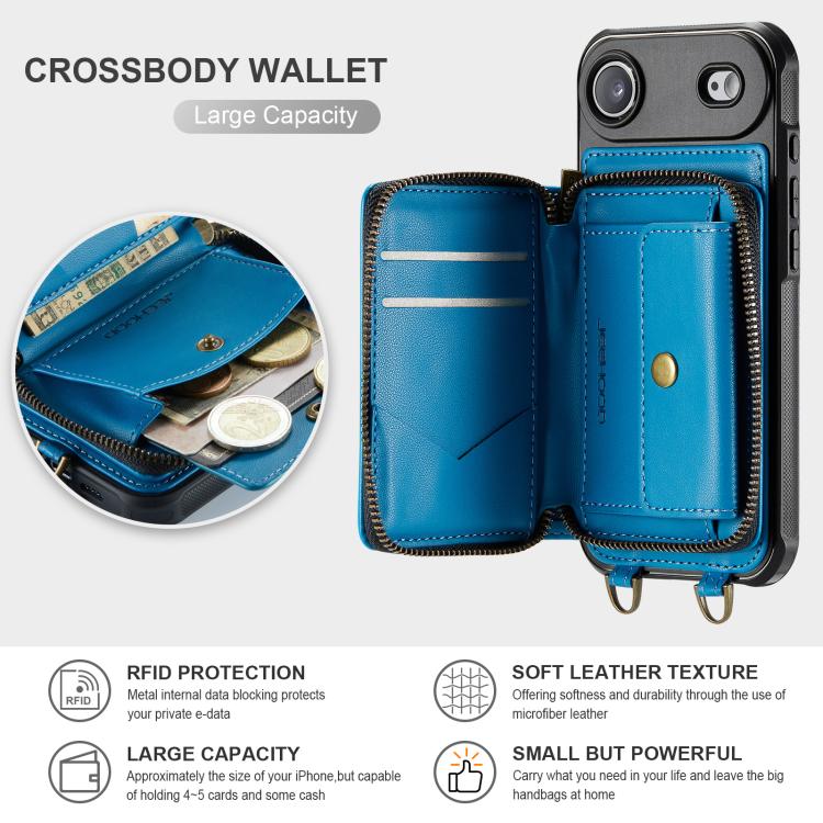 For iPhone Air JEEHOOD C22 Series Zipper Wallet Leather Phone Case with Dual Lanyard