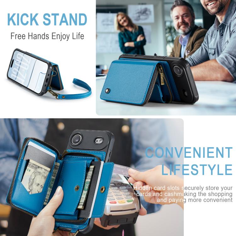 For iPhone Air JEEHOOD C22 Series Zipper Wallet Leather Phone Case with Dual Lanyard
