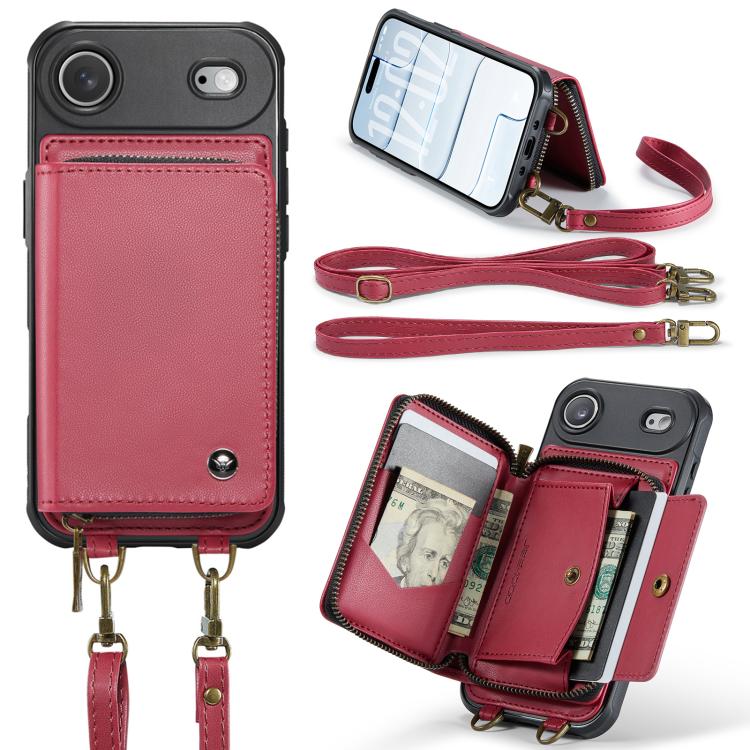 For iPhone Air JEEHOOD C22 Series Zipper Wallet Leather Phone Case with Dual Lanyard