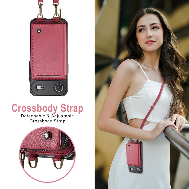 For iPhone Air JEEHOOD C22 Series Zipper Wallet Leather Phone Case with Dual Lanyard