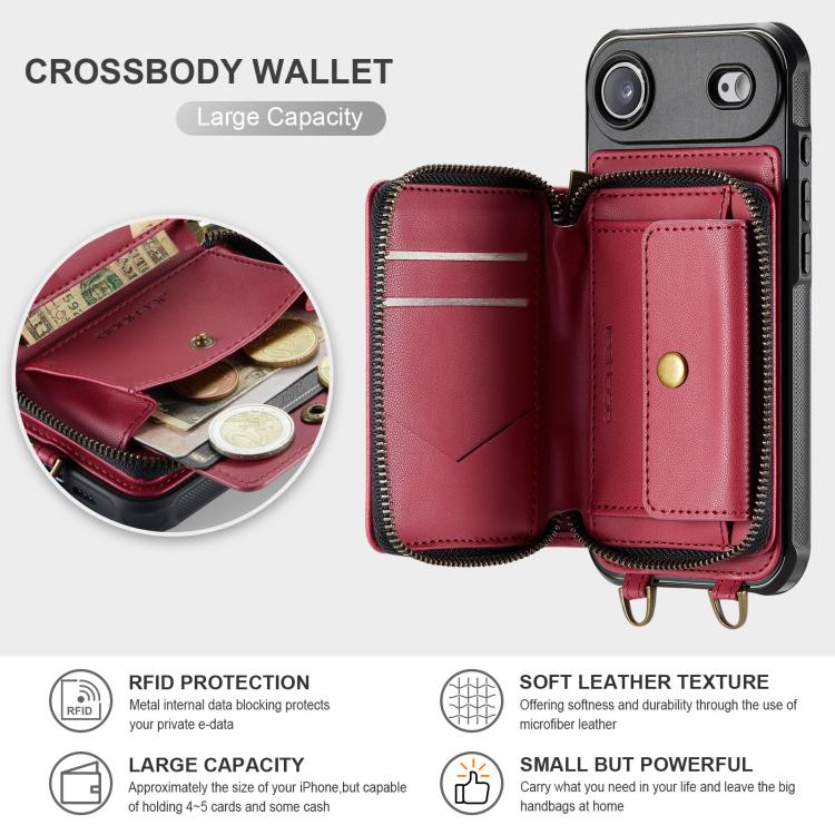 For iPhone Air JEEHOOD C22 Series Zipper Wallet Leather Phone Case with Dual Lanyard