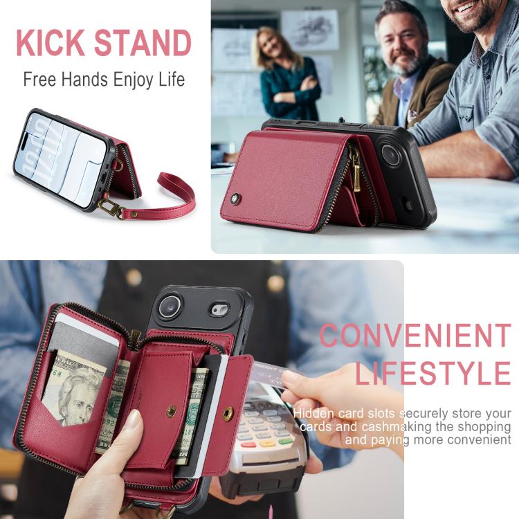 For iPhone Air JEEHOOD C22 Series Zipper Wallet Leather Phone Case with Dual Lanyard