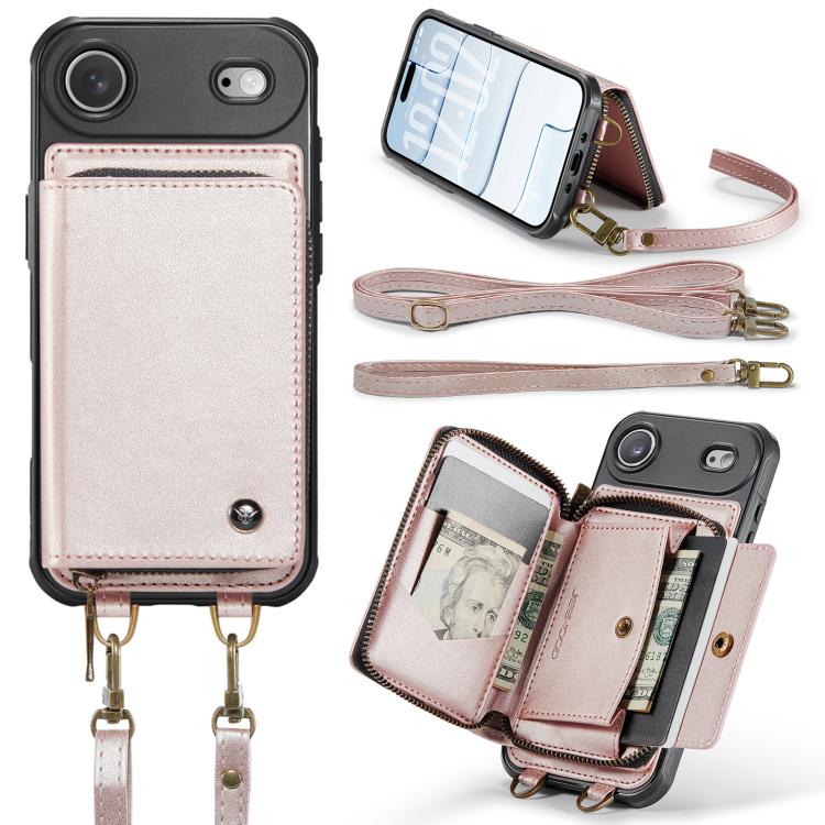 For iPhone Air JEEHOOD C22 Series Zipper Wallet Leather Phone Case with Dual Lanyard