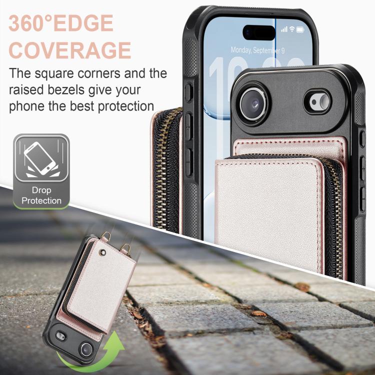 For iPhone Air JEEHOOD C22 Series Zipper Wallet Leather Phone Case with Dual Lanyard