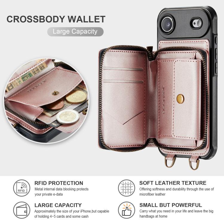 For iPhone Air JEEHOOD C22 Series Zipper Wallet Leather Phone Case with Dual Lanyard
