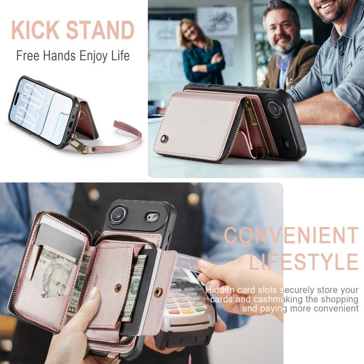 For iPhone Air JEEHOOD C22 Series Zipper Wallet Leather Phone Case with Dual Lanyard