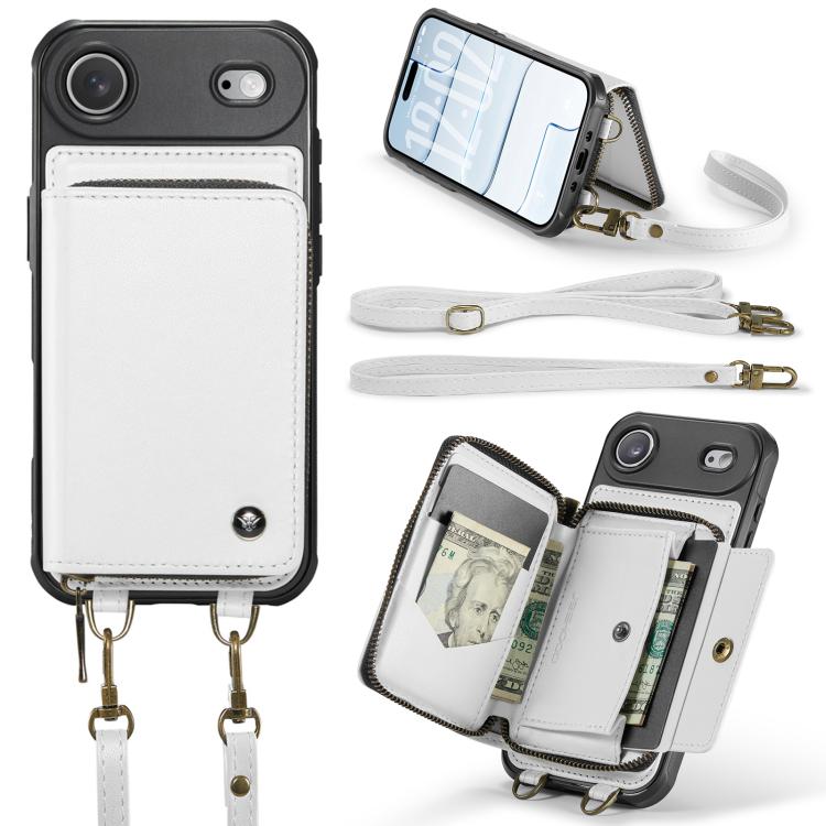 For iPhone Air JEEHOOD C22 Series Zipper Wallet Leather Phone Case with Dual Lanyard