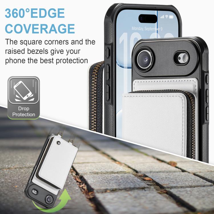 For iPhone Air JEEHOOD C22 Series Zipper Wallet Leather Phone Case with Dual Lanyard