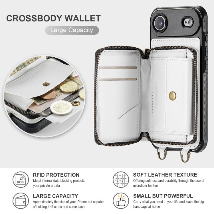 For iPhone Air JEEHOOD C22 Series Zipper Wallet Leather Phone Case with Dual Lanyard