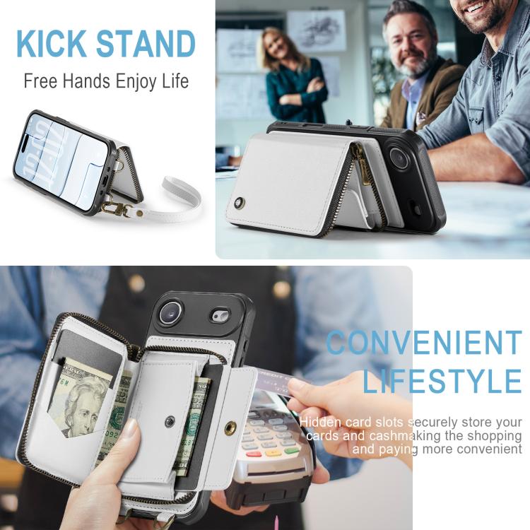 For iPhone Air JEEHOOD C22 Series Zipper Wallet Leather Phone Case with Dual Lanyard