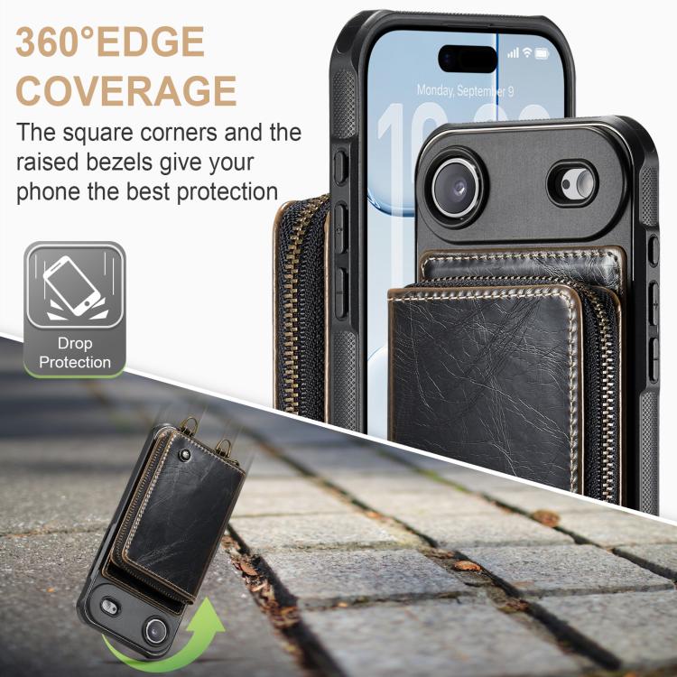 For iPhone Air JEEHOOD C22 Series Zipper Wallet Leather Phone Case with Dual Lanyard