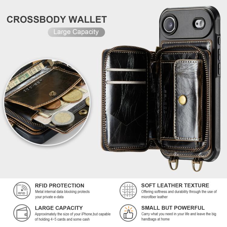 For iPhone Air JEEHOOD C22 Series Zipper Wallet Leather Phone Case with Dual Lanyard