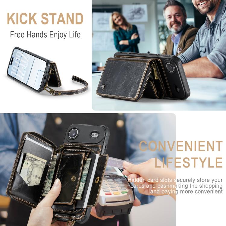 For iPhone Air JEEHOOD C22 Series Zipper Wallet Leather Phone Case with Dual Lanyard