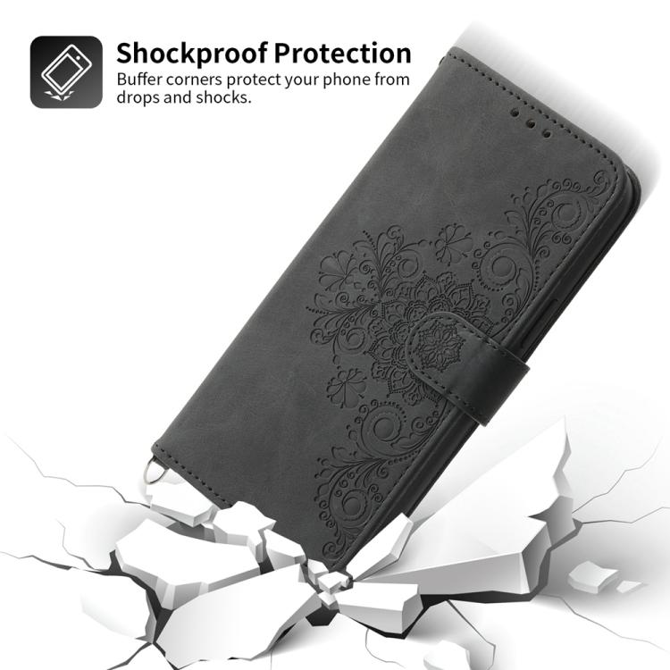 For iPhone 17 Pro Skin-feel Flowers Embossed Wallet Leather Phone Case