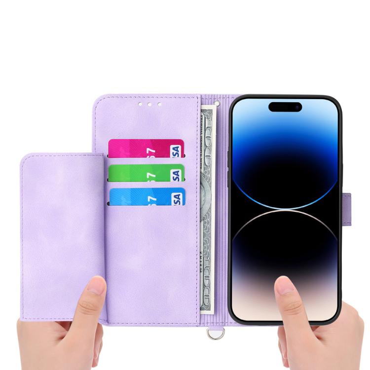 For iPhone 17 Pro Skin-feel Flowers Embossed Wallet Leather Phone Case
