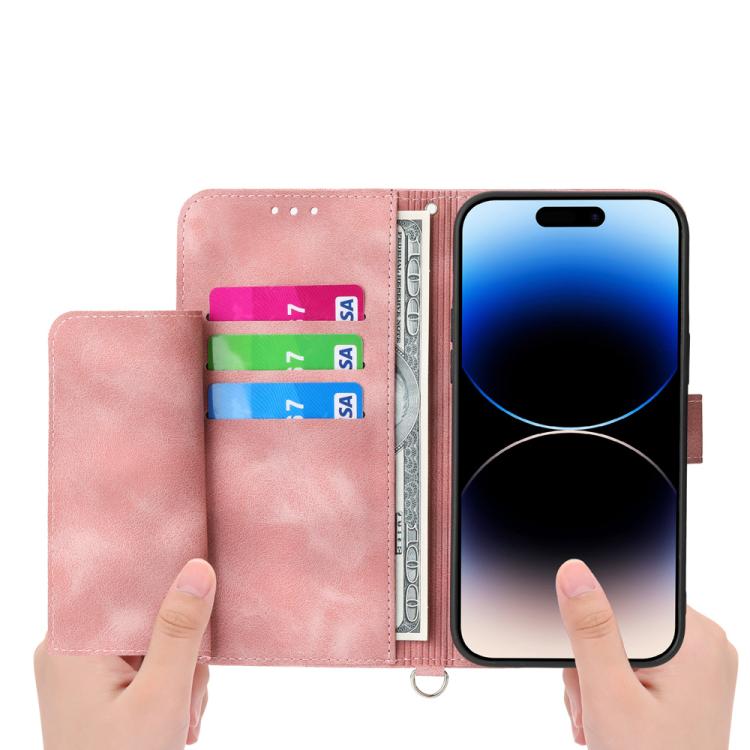 For iPhone Air Skin-feel Flowers Embossed Wallet Leather Phone Case
