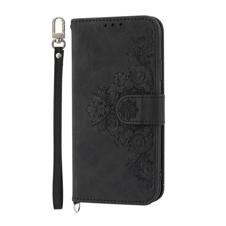 For iPhone Air Skin-feel Flowers Embossed Wallet Leather Phone Case