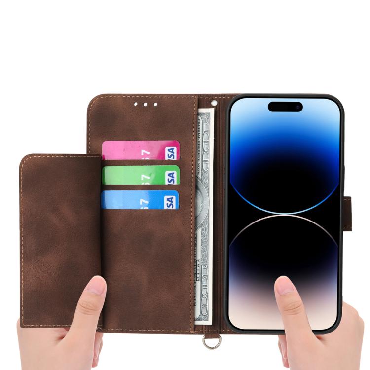 For iPhone 17 Skin-feel Flowers Embossed Wallet Leather Phone Case