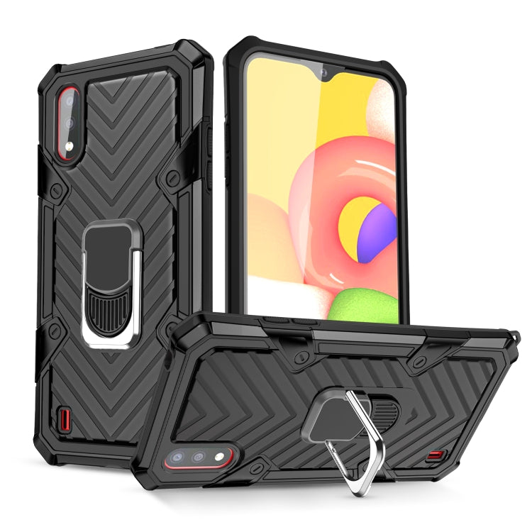 For Samsung Galaxy A01 Cool Armor PC + TPU Shockproof Case with 360 Degree Rotation Ring Holder