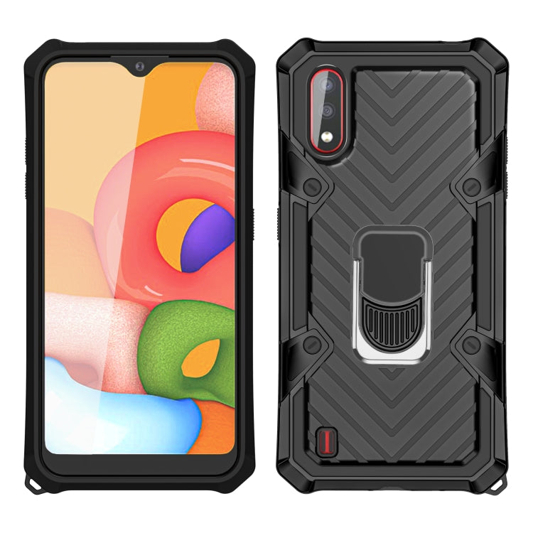For Samsung Galaxy A01 Cool Armor PC + TPU Shockproof Case with 360 Degree Rotation Ring Holder