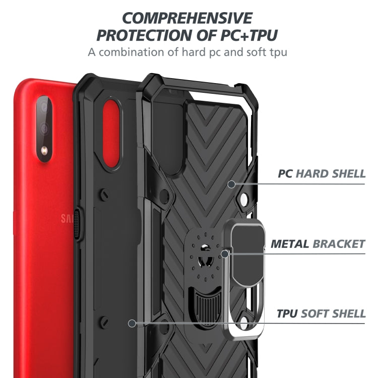 For Samsung Galaxy A01 Cool Armor PC + TPU Shockproof Case with 360 Degree Rotation Ring Holder