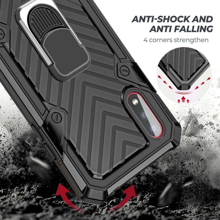For Samsung Galaxy A01 Cool Armor PC + TPU Shockproof Case with 360 Degree Rotation Ring Holder