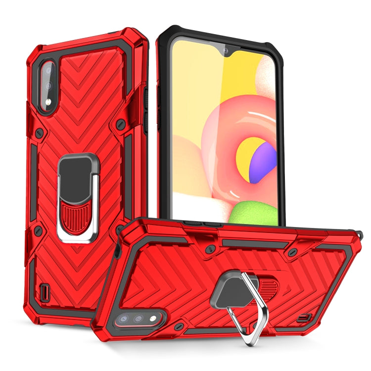For Samsung Galaxy A01 Cool Armor PC + TPU Shockproof Case with 360 Degree Rotation Ring Holder