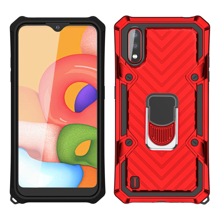 For Samsung Galaxy A01 Cool Armor PC + TPU Shockproof Case with 360 Degree Rotation Ring Holder
