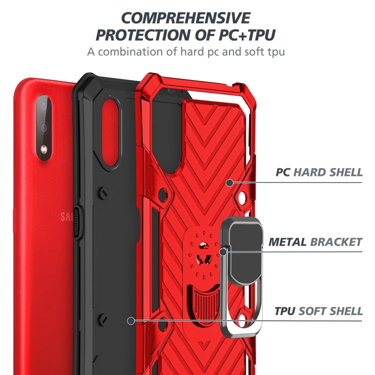 For Samsung Galaxy A01 Cool Armor PC + TPU Shockproof Case with 360 Degree Rotation Ring Holder