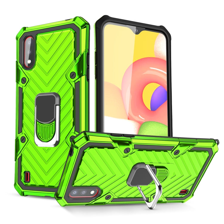 For Samsung Galaxy A01 Cool Armor PC + TPU Shockproof Case with 360 Degree Rotation Ring Holder