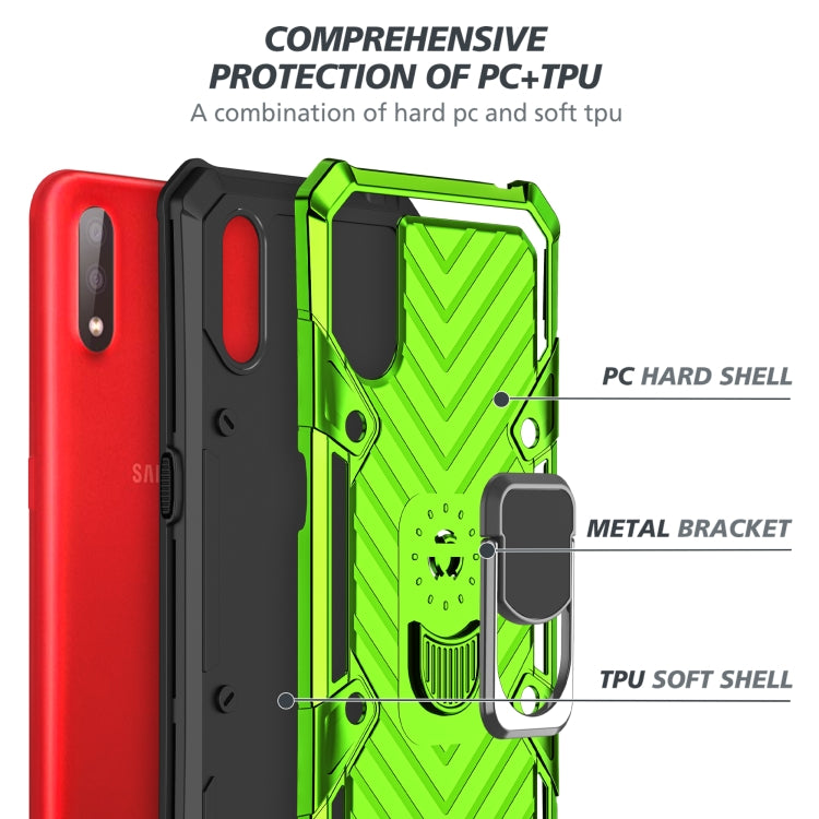 For Samsung Galaxy A01 Cool Armor PC + TPU Shockproof Case with 360 Degree Rotation Ring Holder