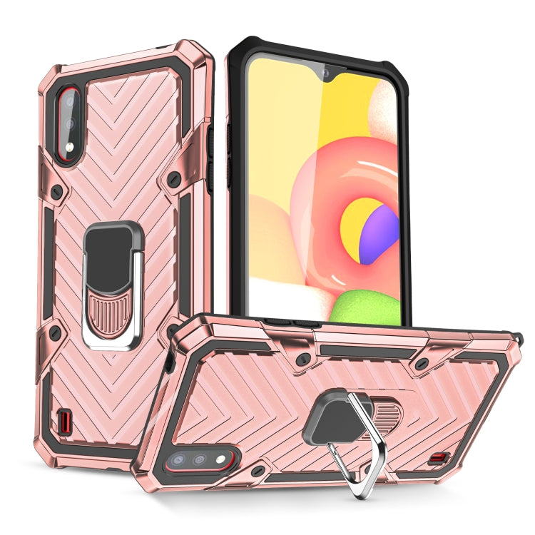 For Samsung Galaxy A01 Cool Armor PC + TPU Shockproof Case with 360 Degree Rotation Ring Holder