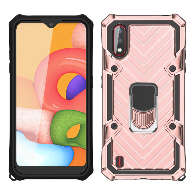 For Samsung Galaxy A01 Cool Armor PC + TPU Shockproof Case with 360 Degree Rotation Ring Holder