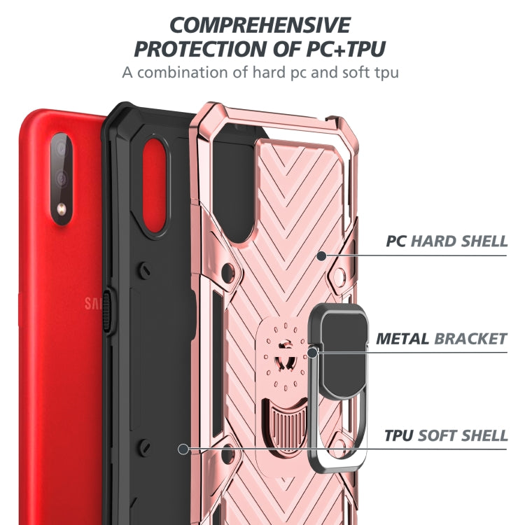 For Samsung Galaxy A01 Cool Armor PC + TPU Shockproof Case with 360 Degree Rotation Ring Holder