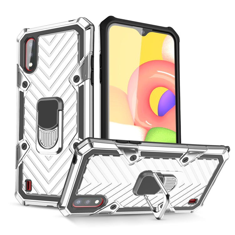 For Samsung Galaxy A01 Cool Armor PC + TPU Shockproof Case with 360 Degree Rotation Ring Holder