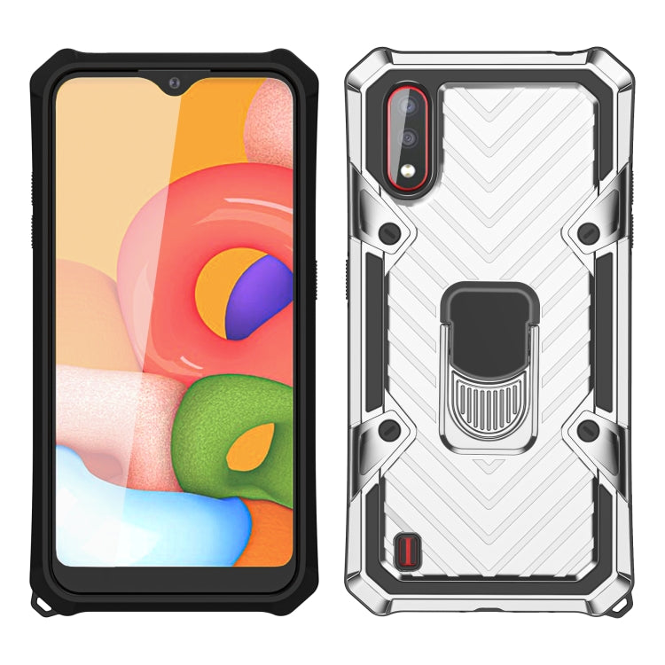 For Samsung Galaxy A01 Cool Armor PC + TPU Shockproof Case with 360 Degree Rotation Ring Holder