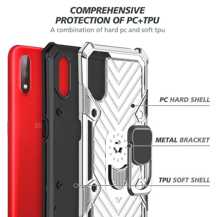 For Samsung Galaxy A01 Cool Armor PC + TPU Shockproof Case with 360 Degree Rotation Ring Holder