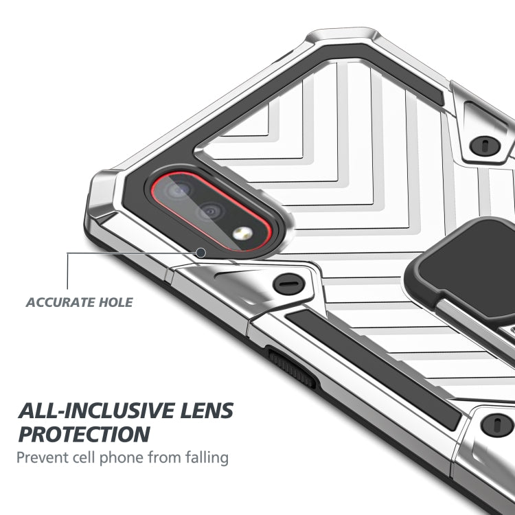 For Samsung Galaxy A01 Cool Armor PC + TPU Shockproof Case with 360 Degree Rotation Ring Holder