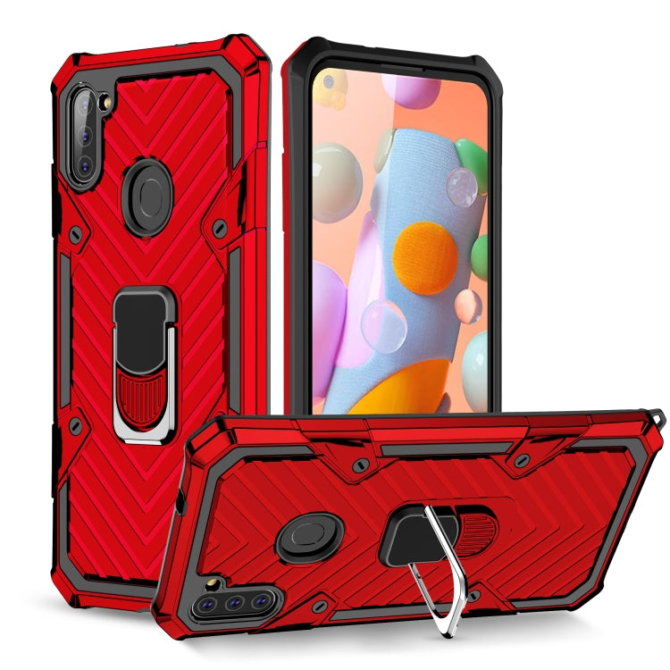 For Samsung Galaxy A11 (US Version) Cool Armor PC + TPU Shockproof Case with 360 Degree Rotation Ring Holder