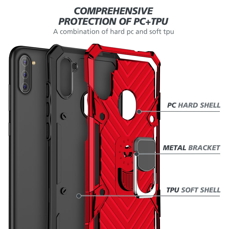 For Samsung Galaxy A11 (US Version) Cool Armor PC + TPU Shockproof Case with 360 Degree Rotation Ring Holder