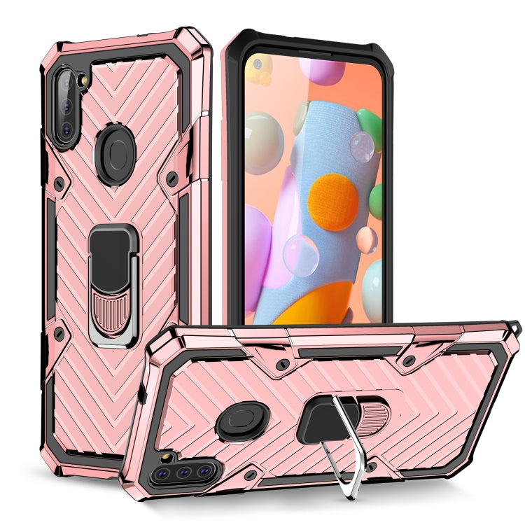 For Samsung Galaxy A11 (US Version) Cool Armor PC + TPU Shockproof Case with 360 Degree Rotation Ring Holder