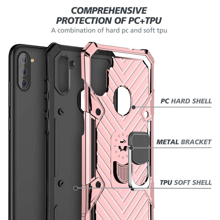 For Samsung Galaxy A11 (US Version) Cool Armor PC + TPU Shockproof Case with 360 Degree Rotation Ring Holder