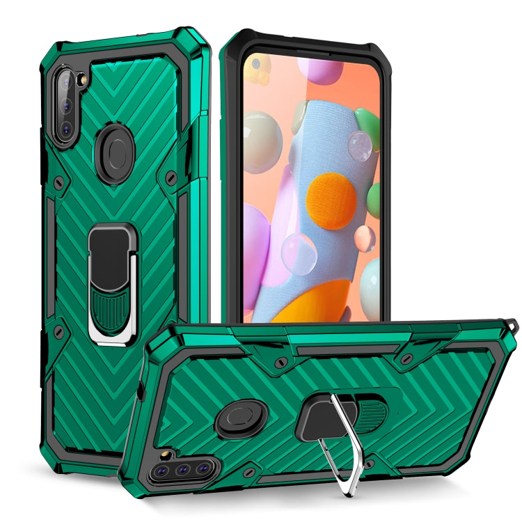 For Samsung Galaxy A11 (US Version) Cool Armor PC + TPU Shockproof Case with 360 Degree Rotation Ring Holder